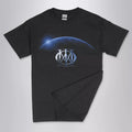 Dream Theater Majesty logo planet progressive metal band t-shirt  with DTG printed  graphic on a black unisex crew neck tee. High-quality graphic tee  for metal fans  and music memorabilia  collectors.