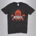 Metallica Rebel Flaming Skull thrash metal band t-shirt with DTG printed  graphic on a black unisex crew neck tee. High-quality graphic tee  for metal fans.