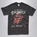 The Rolling Stones US Tour 1978 rock and roll band t-shirt  with DTG printed  classic tongue and lips logo on a charcoal unisex crew neck tee. High-quality graphic tee  for music memorabilia  collectors.