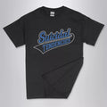 Suicidal Tendencies crossover thrash band t-shirt  with DTG printed  classic baseball-style logo in blue and white on a black unisex crew neck tee. High-quality graphic tee  for punk rock  and metal fans.
